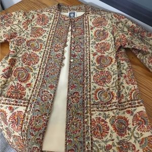 Anne Klein Nehru Jacket. Red, mustard & gray colors. Beautiful print. Size S